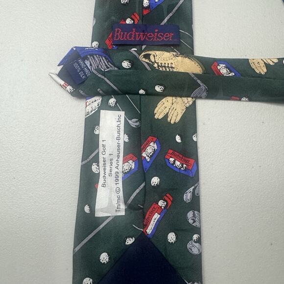 Budweiser Golf 1 Tie Vintage 1999 Anheuser-Busch Green Novelty Silk Hand Made - Picture 4 of 7